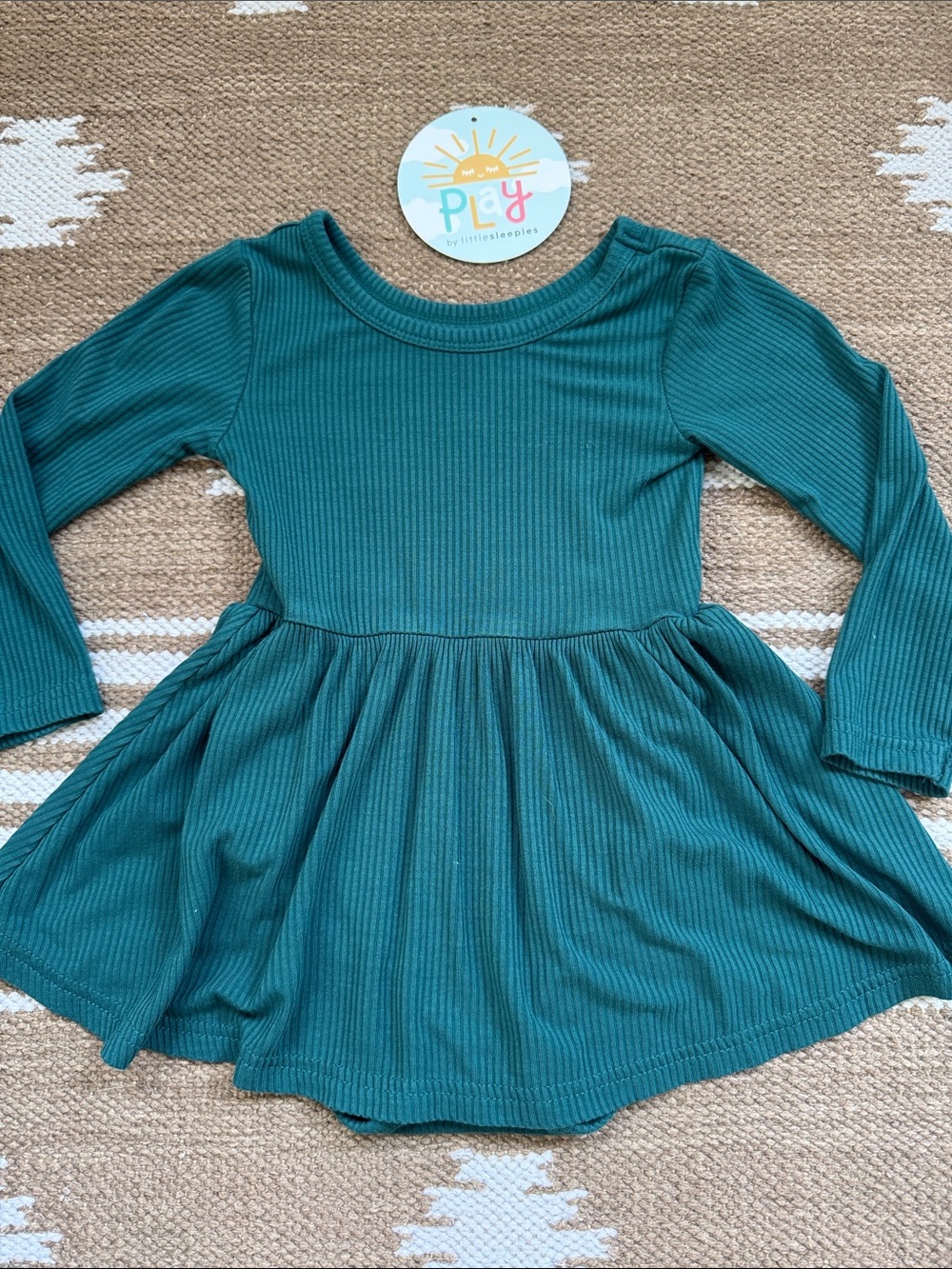 Little Sleepies Emerald Green Ribbed Long Sleeve Twirl Dress with Bodysuit